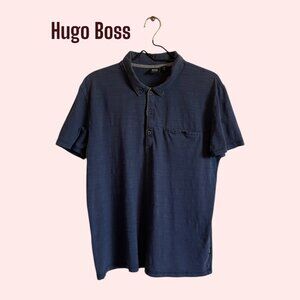 Hugo Boss Regular Fit Polo Shirt Men's L Navy Blue Short Sleeve EUC